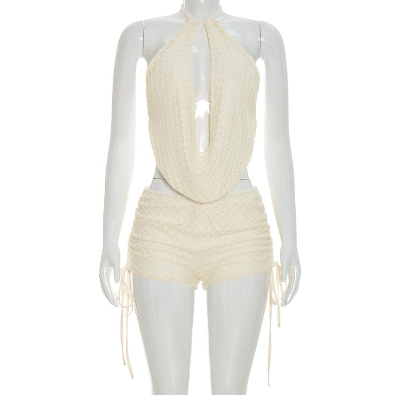 Women's Halter Cowl Neck Shorts Set