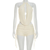 Women's Halter Cowl Neck Shorts Set