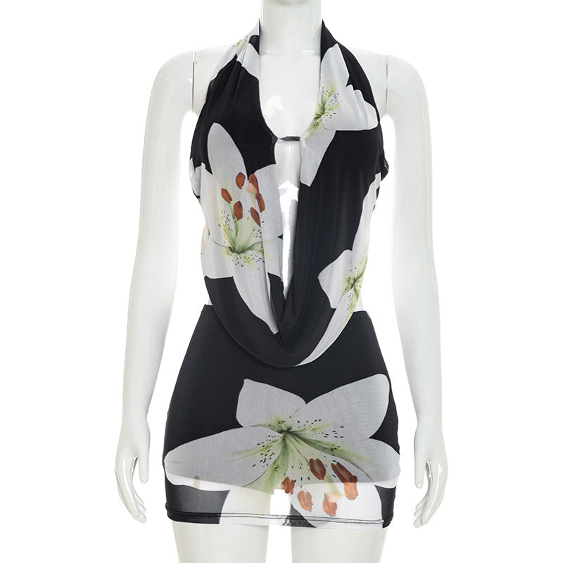 Women's Floral Halter Cutout Mini Dress