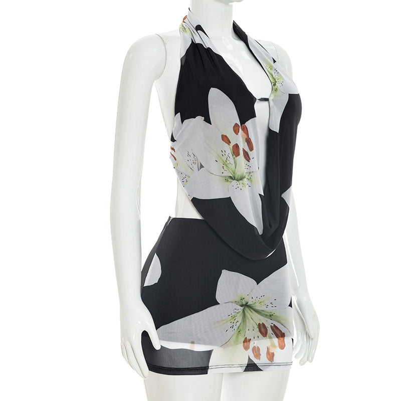 Women's Floral Halter Cutout Mini Dress