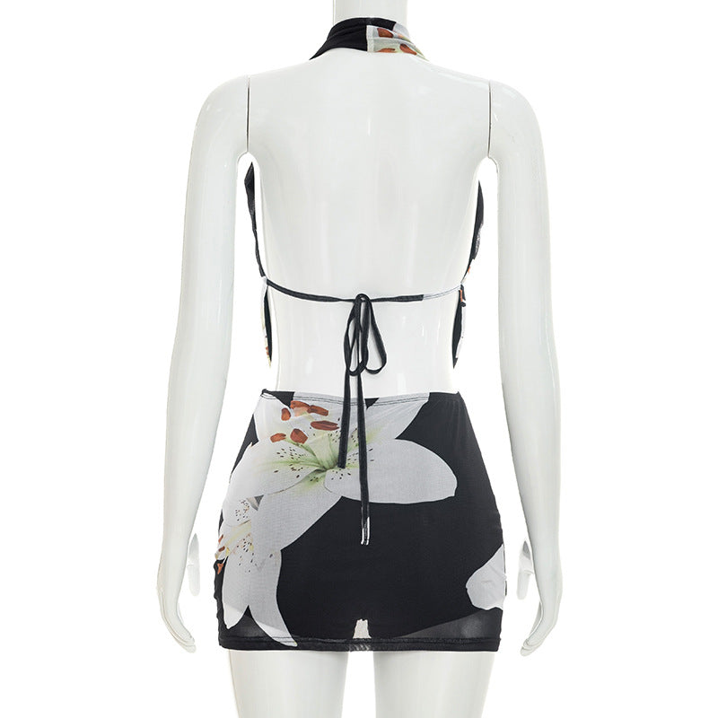 Women's Floral Halter Cutout Mini Dress