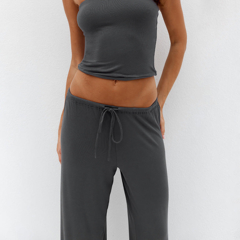 Women's Tube Top Wide Leg Pants Set