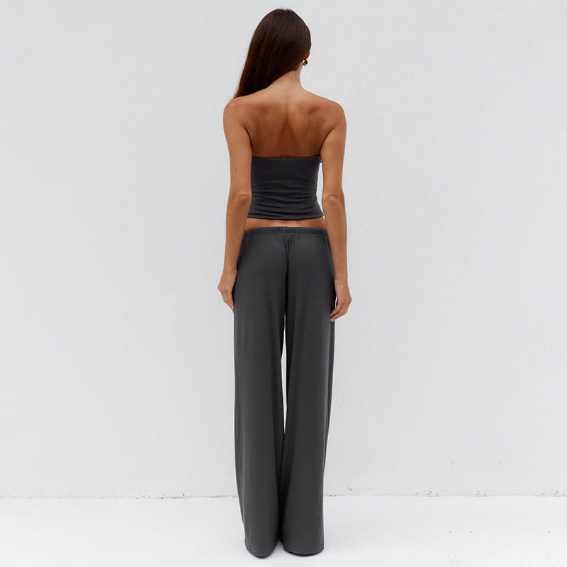 Women's Tube Top Wide Leg Pants Set