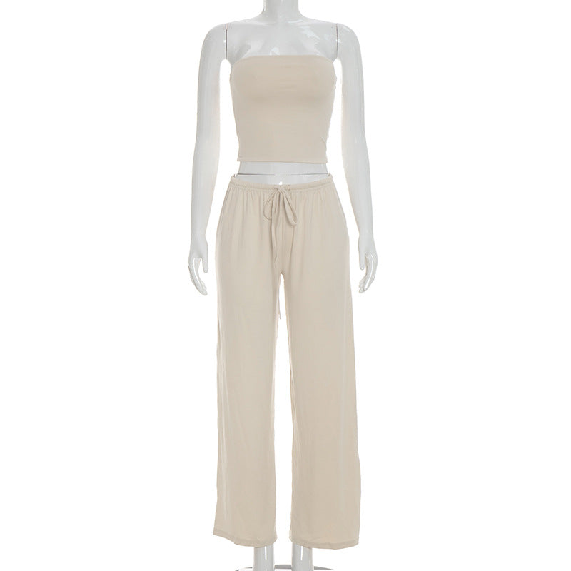 Women's Tube Top Wide Leg Pants Set