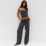 Women's Tube Top Wide Leg Pants Set