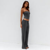Women's Tube Top Wide Leg Pants Set