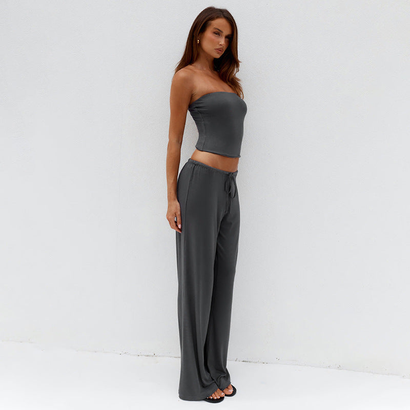 Women's Tube Top Wide Leg Pants Set