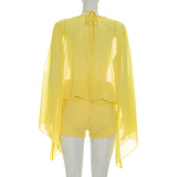 Women's Chiffon Kimono Sleeve Shorts Set