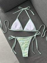 Floral Sequin Tie Side Triangle Bikini Set