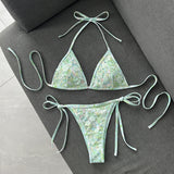 Floral Sequin Tie Side Triangle Bikini Set