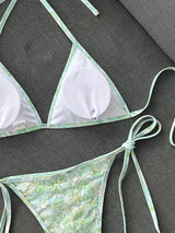 Floral Sequin Tie Side Triangle Bikini Set
