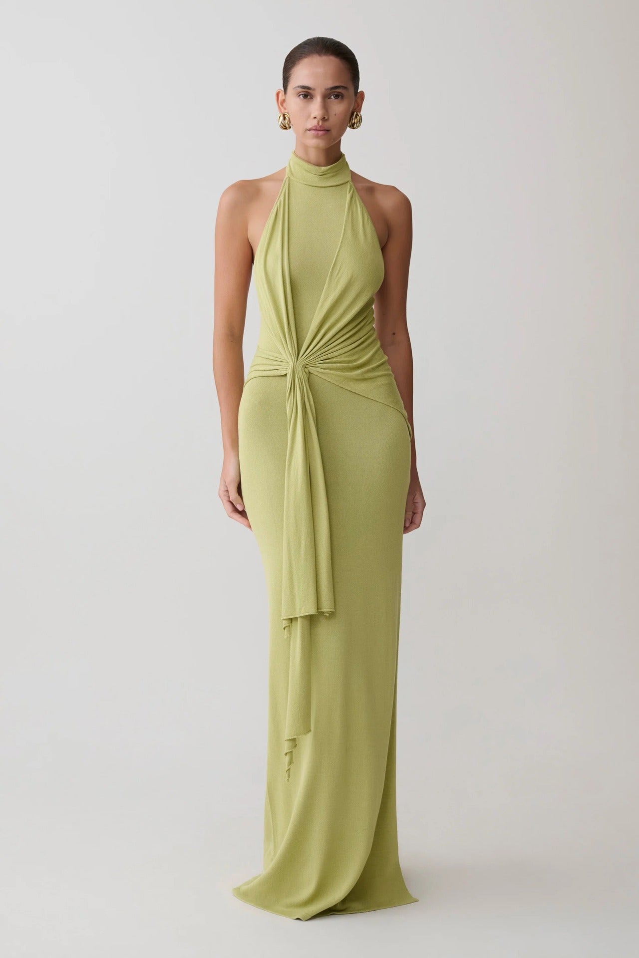 Twist Front Halter Side Slit Maxi Dress