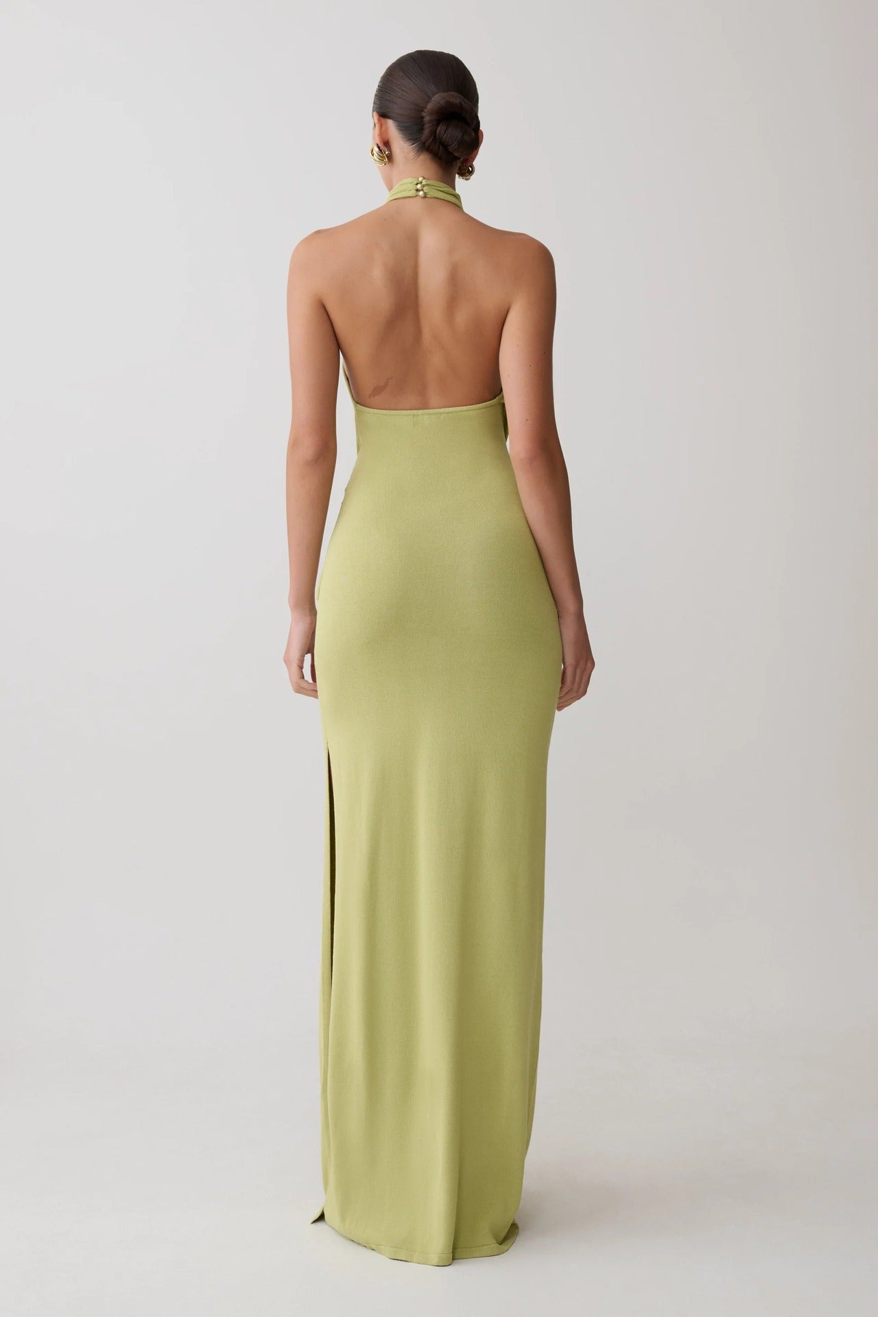 Twist Front Halter Side Slit Maxi Dress