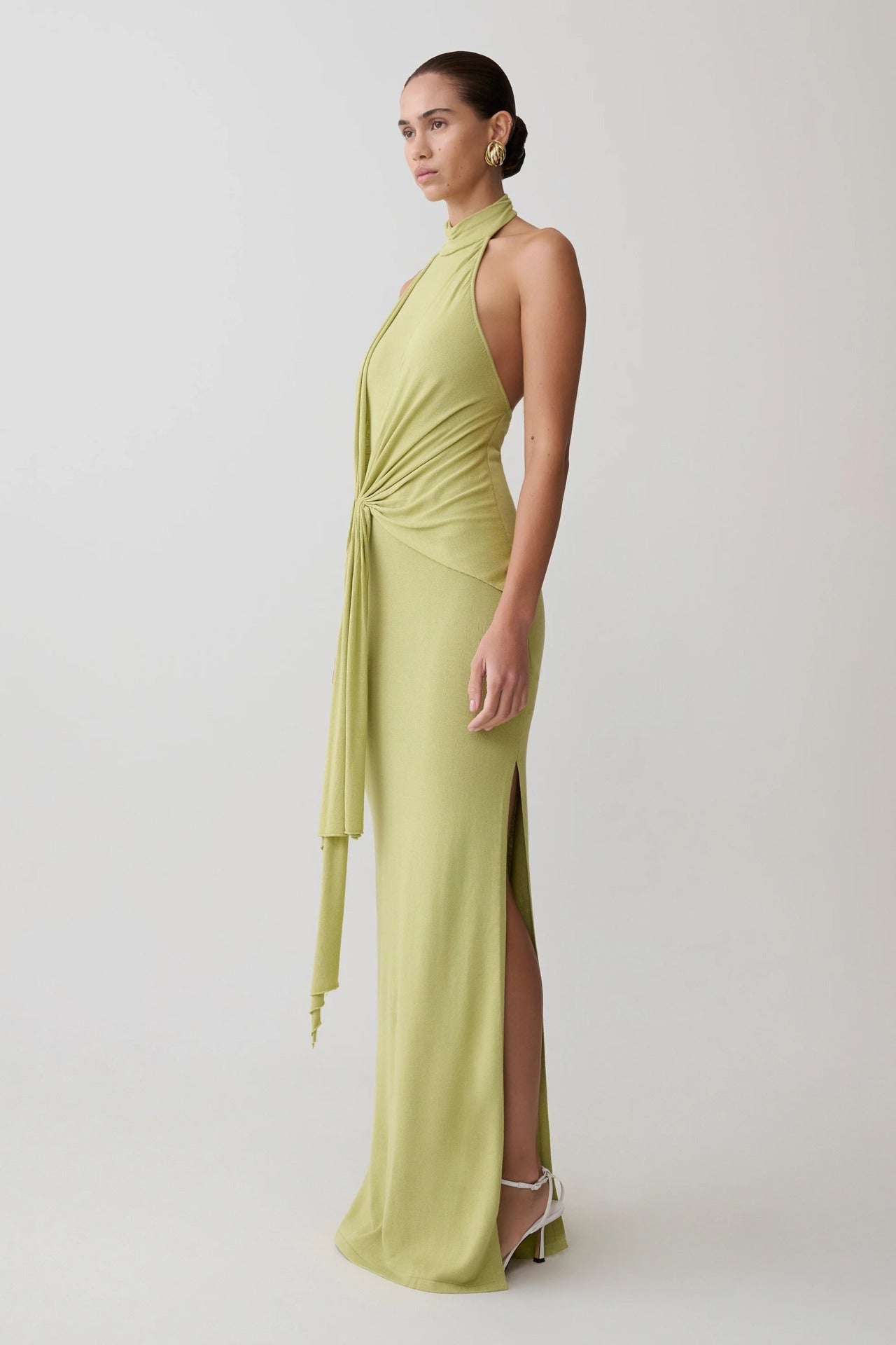 Twist Front Halter Side Slit Maxi Dress