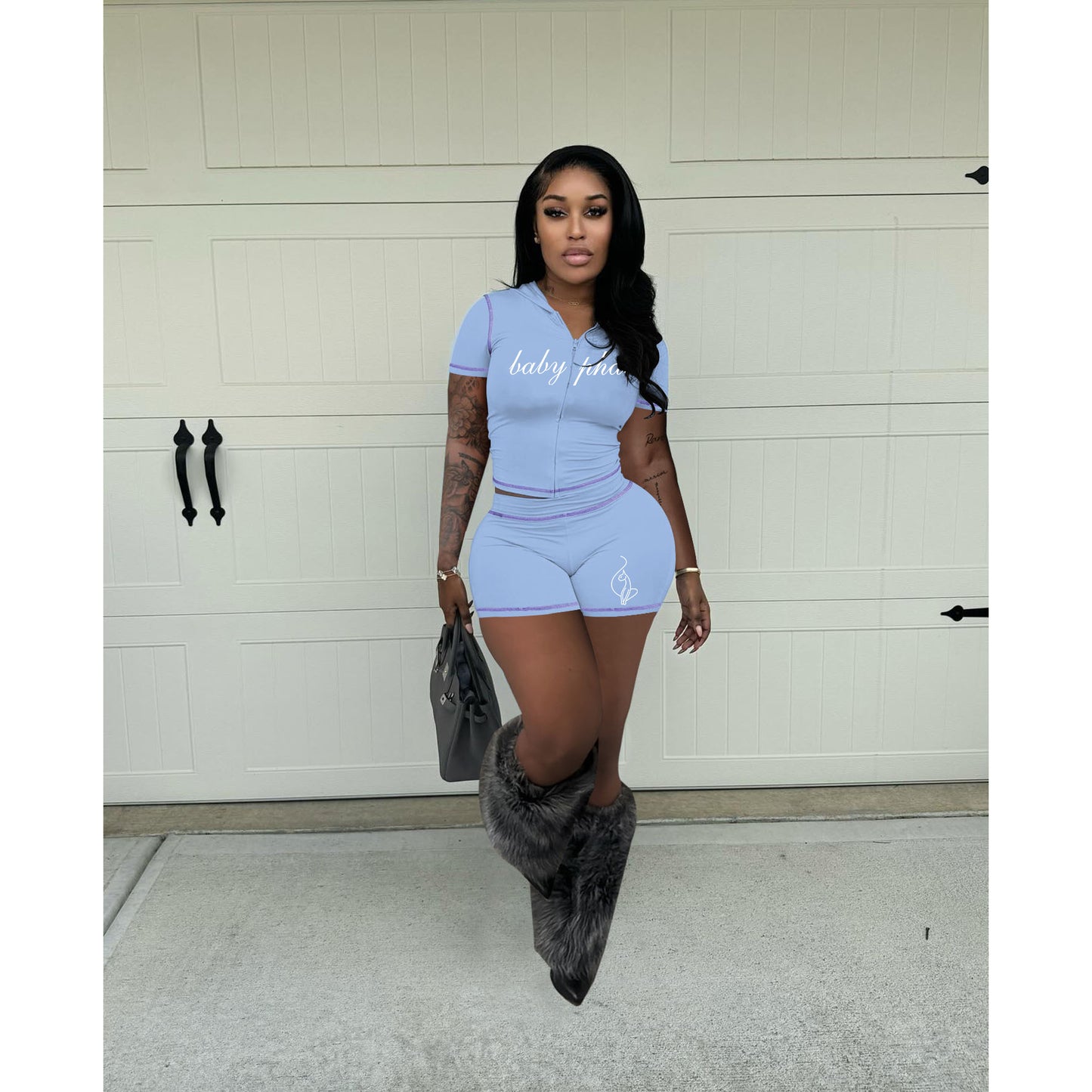 Women's Zip Front Activewear Shorts Set