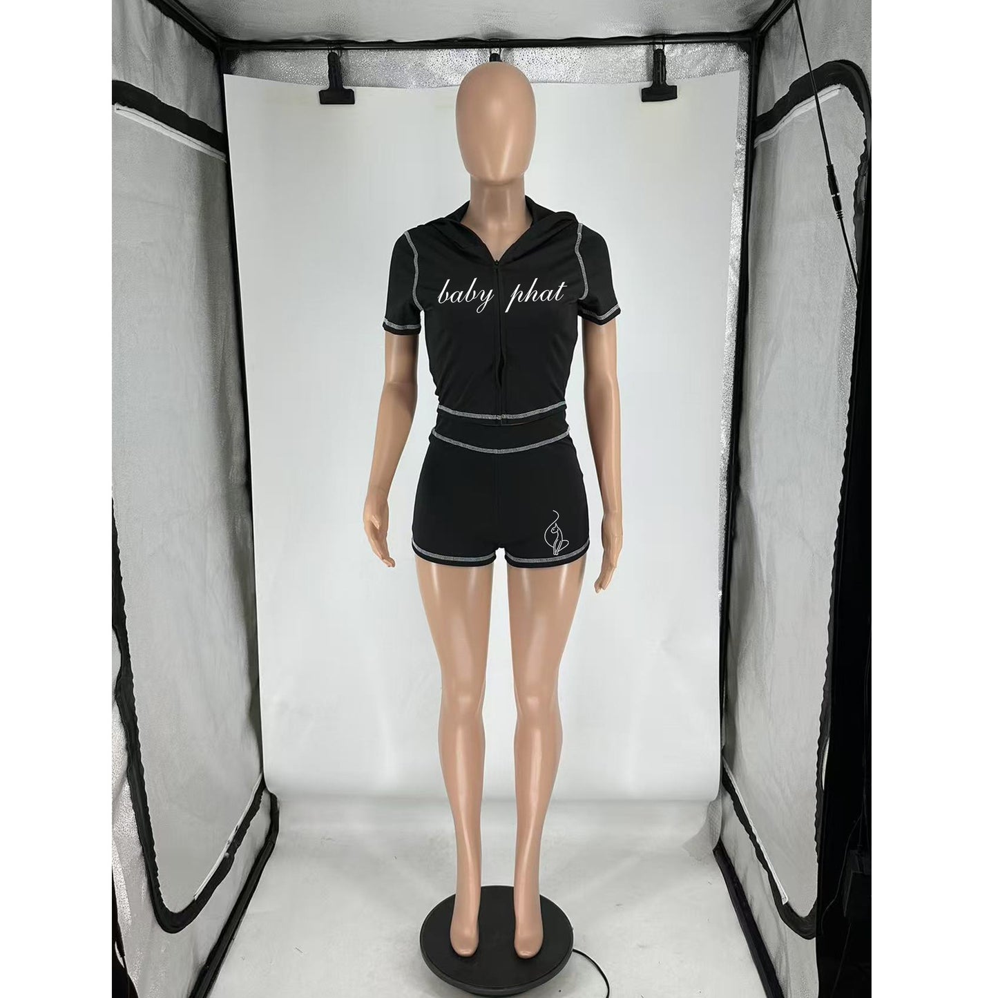 Women's Zip Front Activewear Shorts Set