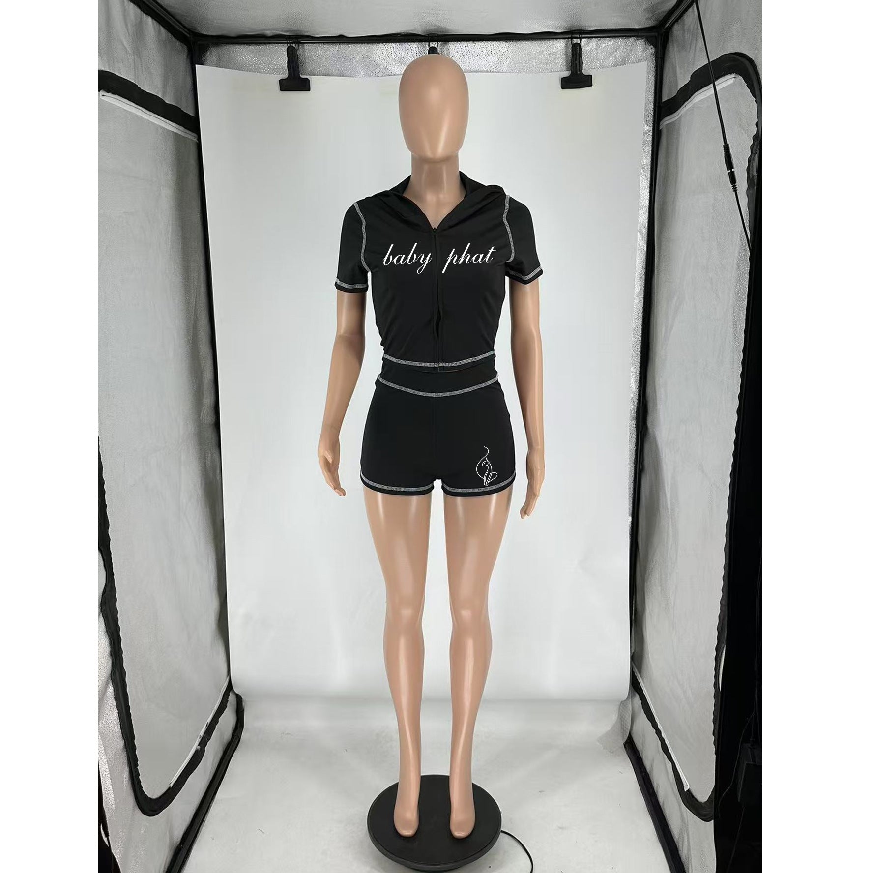 Women's Zip Front Activewear Shorts Set