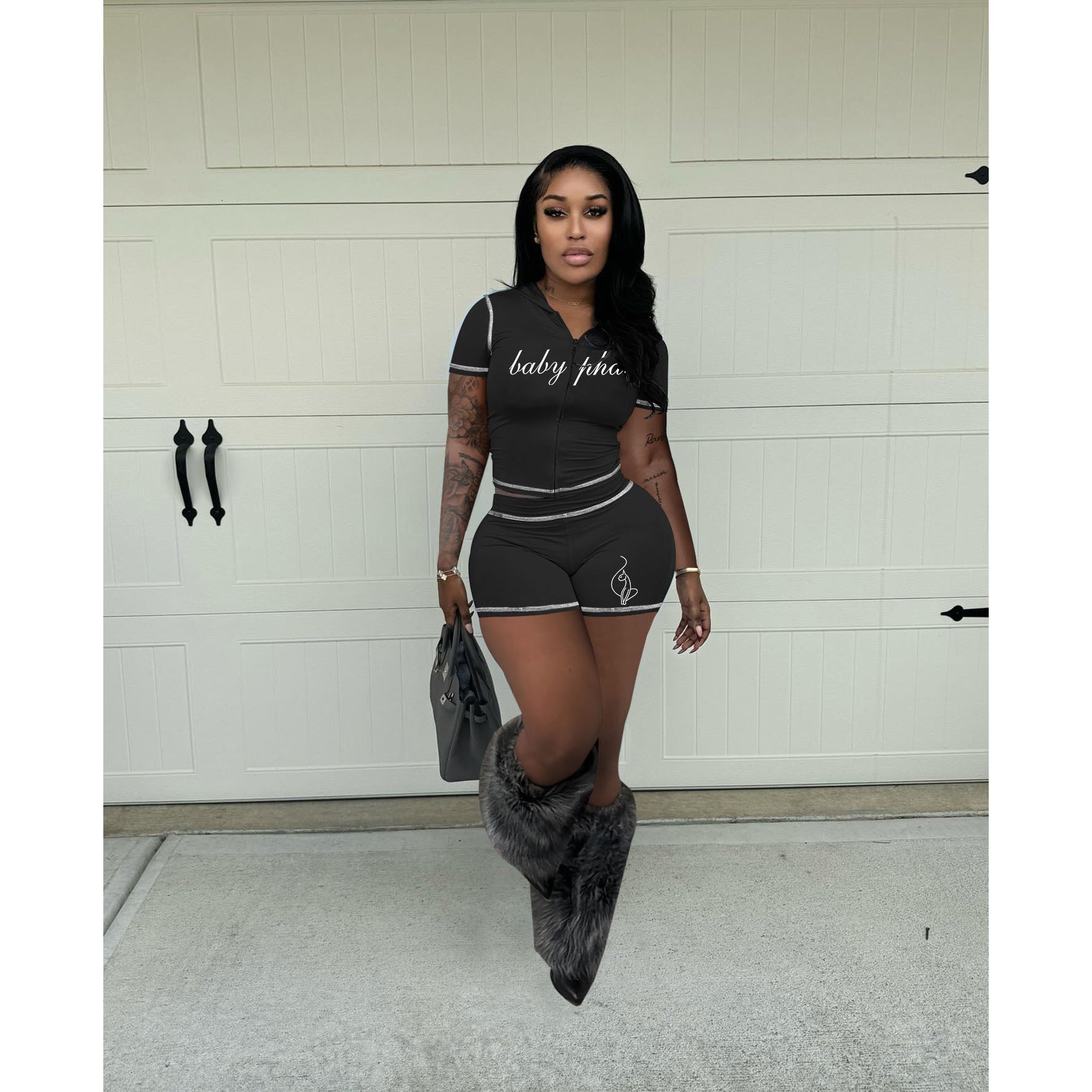 Women's Zip Front Activewear Shorts Set