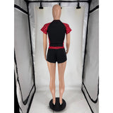 Women's Leopard Trim Crop Top Shorts Set