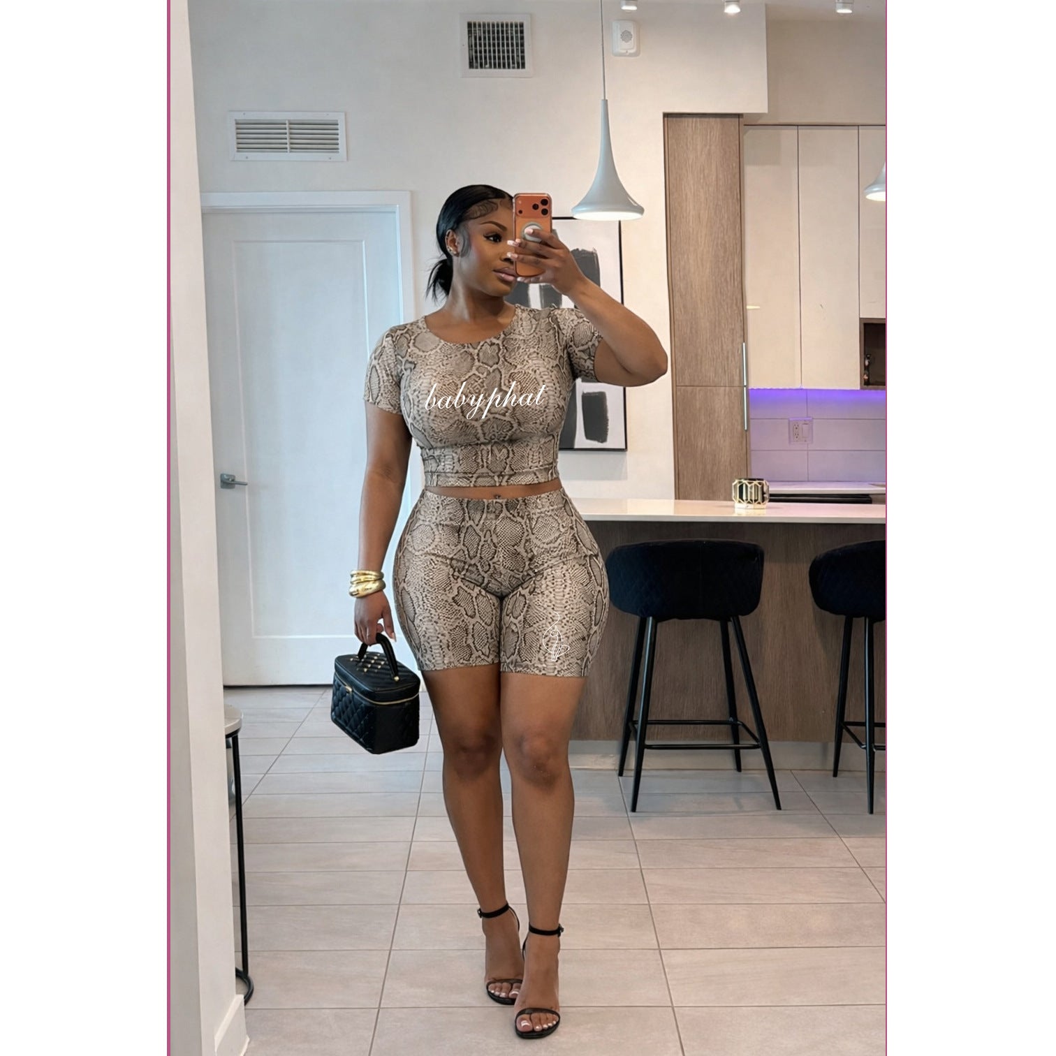 Women's Snakeskin Crop Top Shorts Set