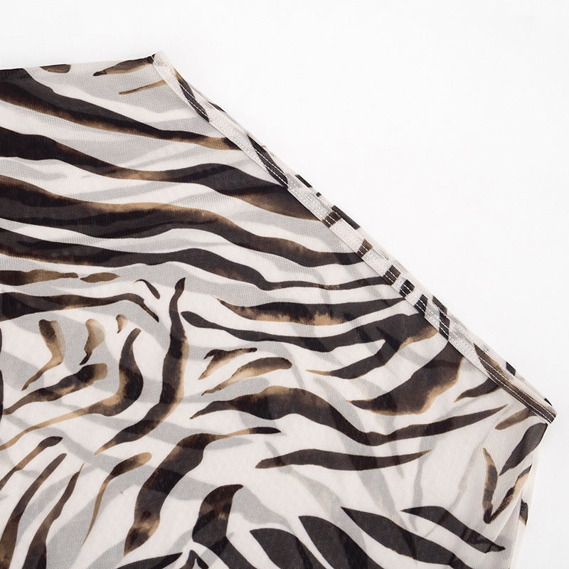 Zebra Print One Shoulder Mini Dress