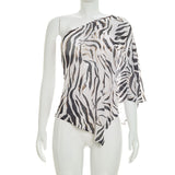 Zebra Print One Shoulder Mini Dress