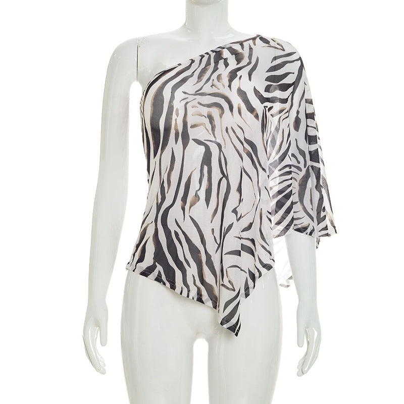 Zebra Print One Shoulder Mini Dress