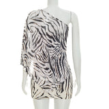 Zebra Print One Shoulder Mini Dress