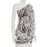 Zebra Print One Shoulder Mini Dress