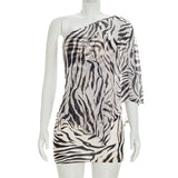 Zebra Print One Shoulder Mini Dress