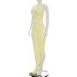 Women's Ruched Cross Neck Maxi Dress
