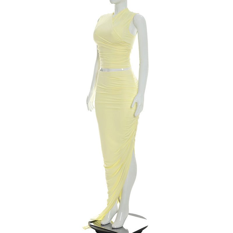 Women's Ruched Cross Neck Maxi Dress