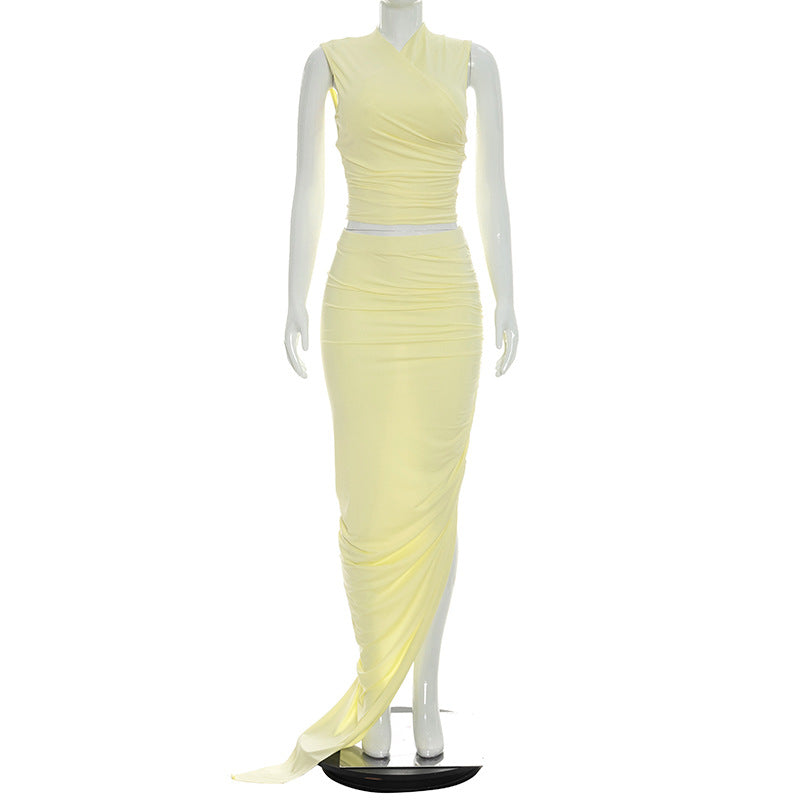 Women's Ruched Cross Neck Maxi Dress