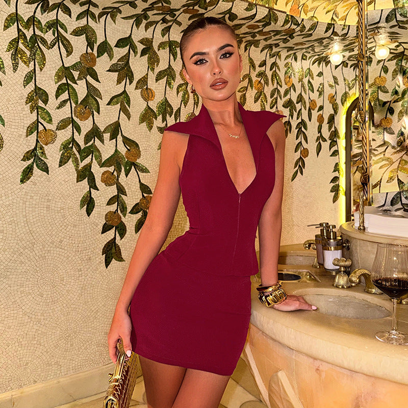 Women's Deep V Collar Bodycon Mini Dress