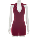 Women's Deep V Collar Bodycon Mini Dress