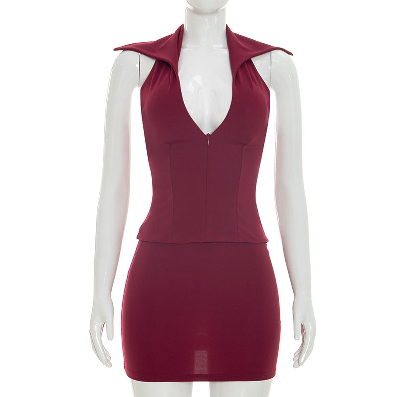 Women's Deep V Collar Bodycon Mini Dress