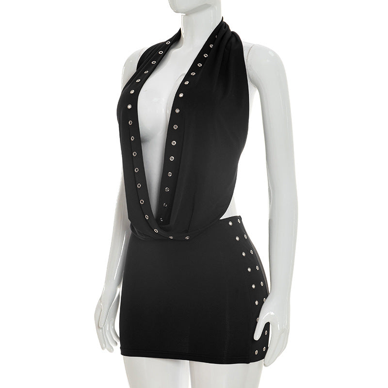 Women's Grommet Trim Bodycon Mini Dress