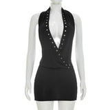Women's Grommet Trim Bodycon Mini Dress