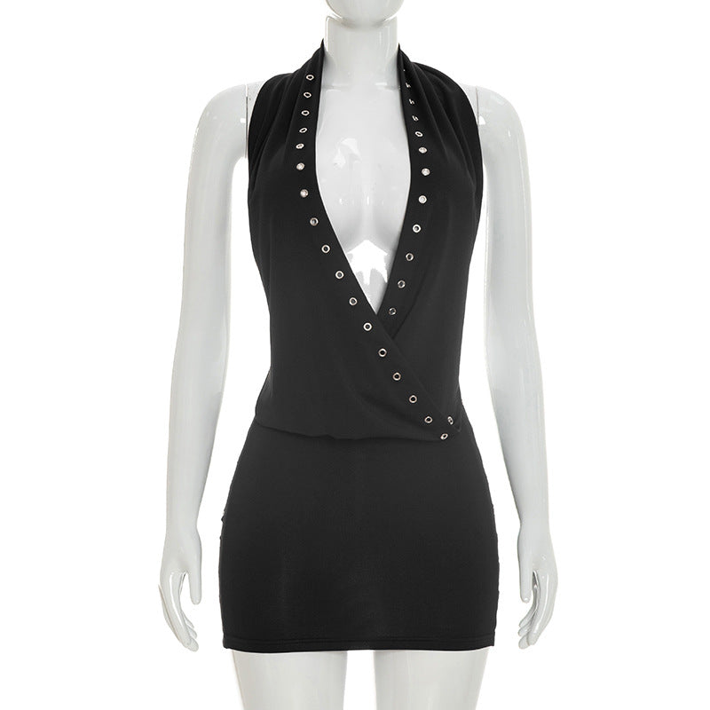 Women's Grommet Trim Bodycon Mini Dress