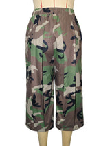Women's Camouflage Wide Leg Cropped Pants with Elastic Waist