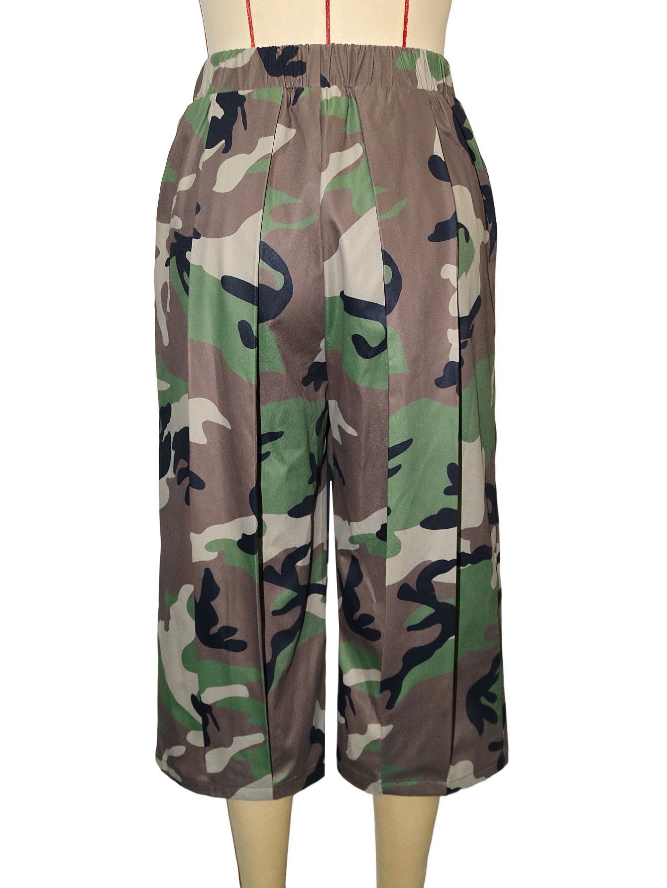 Women's Camouflage Wide Leg Cropped Pants with Elastic Waist