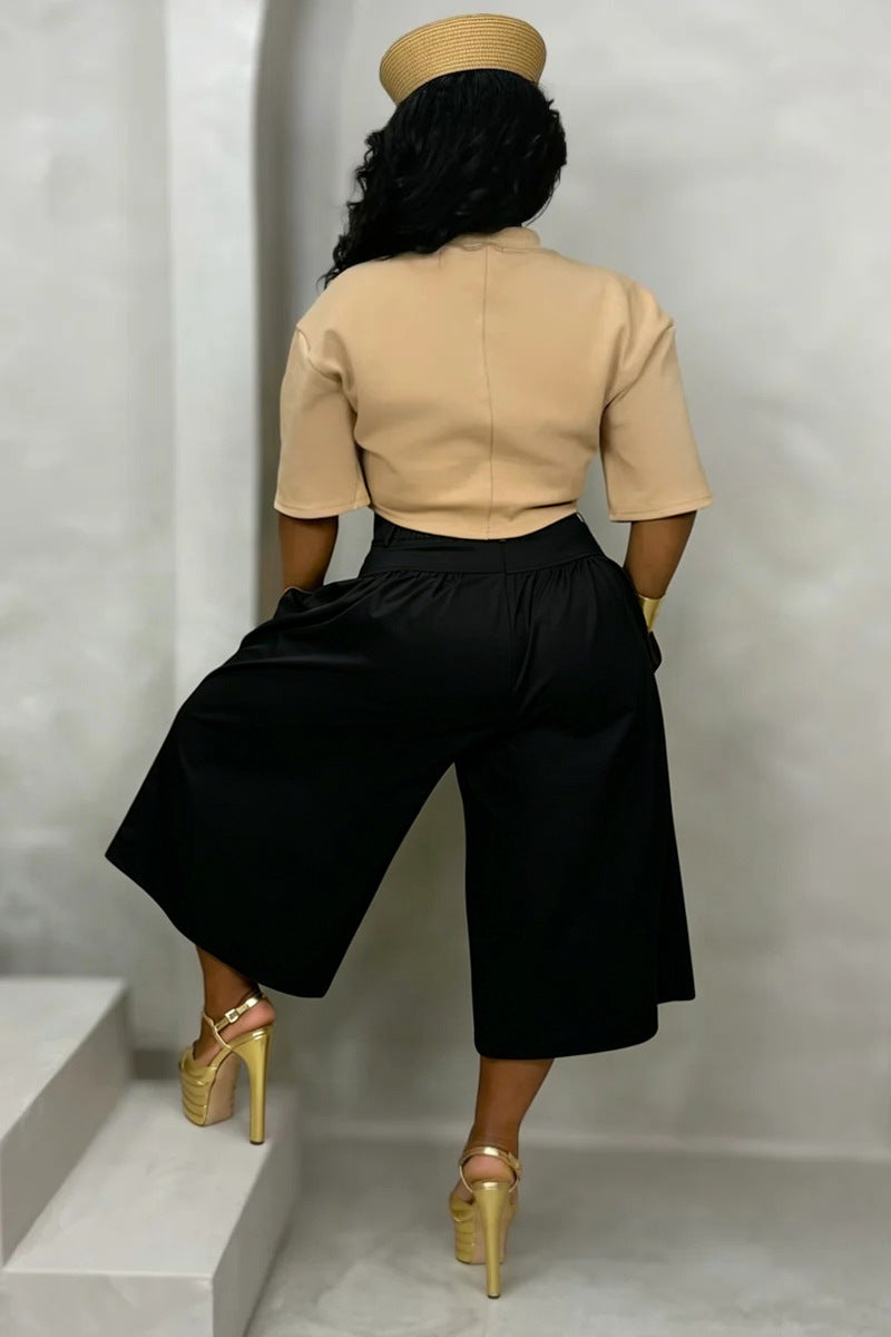Women's High Waist Wide Leg Culotte Pants