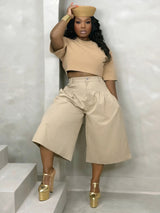 Women's High Waist Wide Leg Culotte Pants
