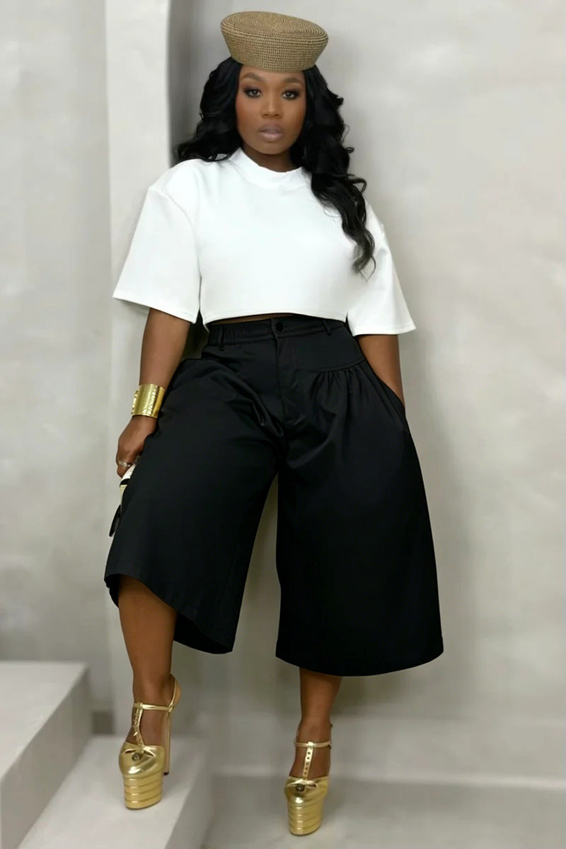 Women's High Waist Wide Leg Culotte Pants