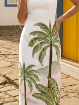 Women's Strapless Tropical Palm Tree Print Maxi Dress