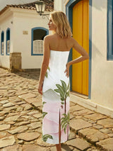Women's Strapless Tropical Palm Tree Print Maxi Dress