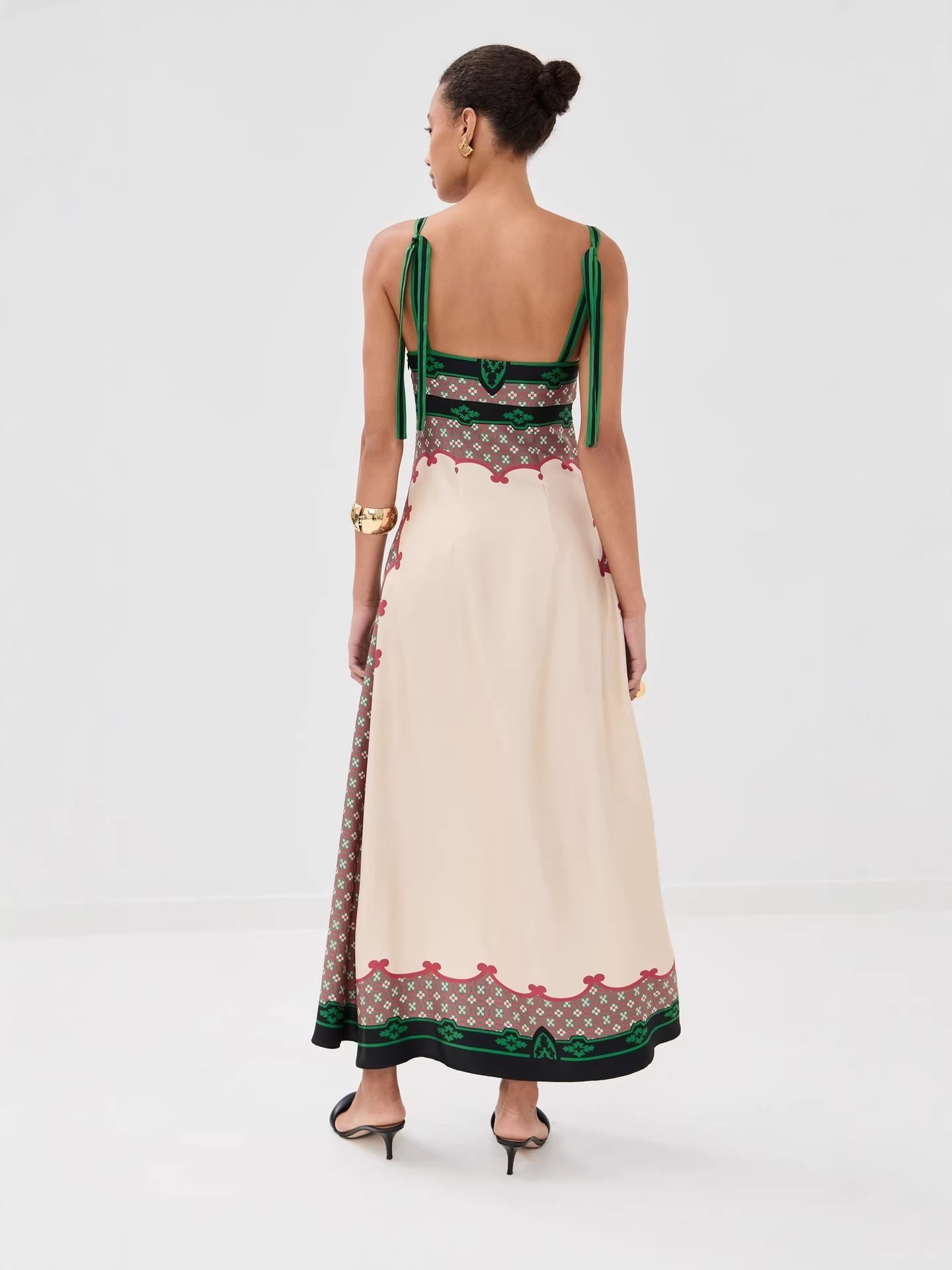 Women's Floral Border Print Side Slit Maxi Dress