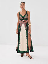 Women's Floral Border Print Side Slit Maxi Dress
