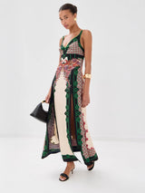 Women's Floral Border Print Side Slit Maxi Dress