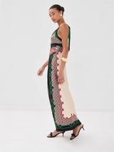 Women's Floral Border Print Side Slit Maxi Dress